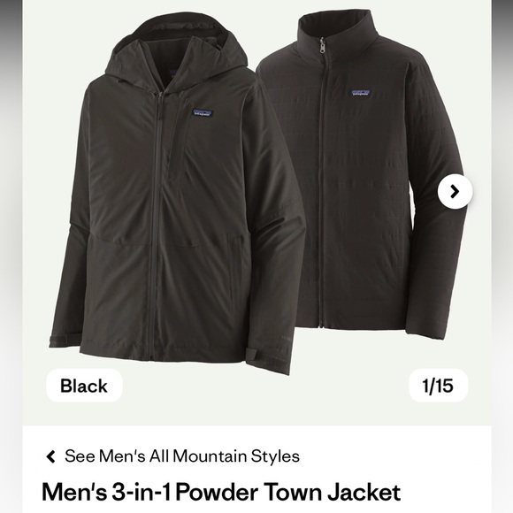 Patagonia Men’s 3-in-1 Powdertown Jacket LINER ONLY NWT - Picture 4 of 4